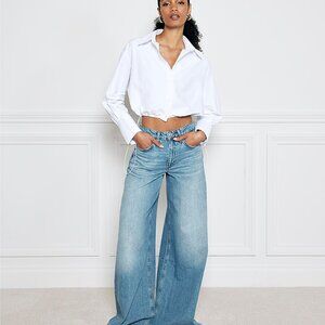 BNWT Blue mid rise elastic back palazzo jeans